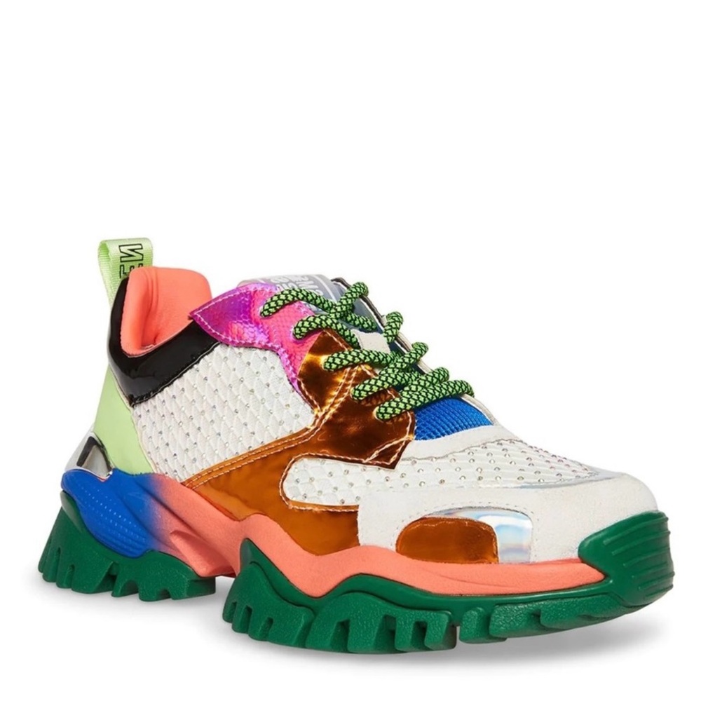 Steve Madden Trilling Rhinestone Fashion Sneakers Multicolor Lace up Size 7.5M
